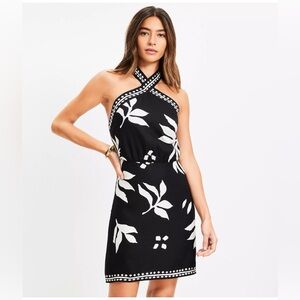 Loft halter dress, linen blend, black white print, size 4P, NWT. Sold out